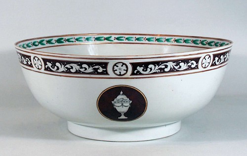 Inventory:  Chinese Export Porcelain, Chinese Export Porcelain Punch Bowl with Panels of Neoclassical Urns, Circa 1780, $3,500