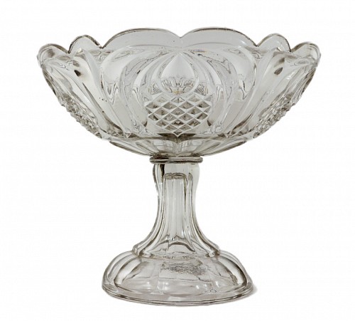 Inventory:  American Glass, Boston & Sandwich American Pressed Glass Compote with Pineapple Pattern, 1860, $850