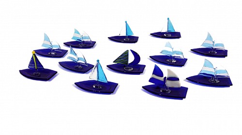 Inventory:  Mid-century Modern, Vintage Modern Murano Glass Model of Sailing Ships, 1970s, $750