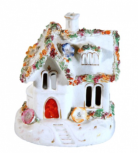 Staffordshire Antique Staffordshire Pottery Pastille Burner in form of Cottage, 1835-40 $150