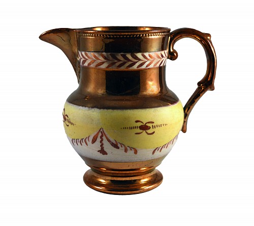 Inventory:  Pearlware, English Pottery Copper Lustre & Yellow Miniature Jug, Circa 1830-40, $125