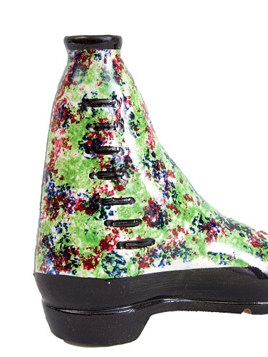 Inventory:  Pearlware, Scottish Pottery Pearlware Sponged Spirit Flasks Modelled in form of Boots, Circa 1840-50, $2,500