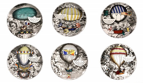 Inventory:  Piero Fornasetti, Piero Fornasetti Hot Air Balloon Plates- Mongolfiere Pattern. A Set of Six, 1970s, $3,750