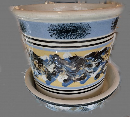 Mocha Mocha Pearlware Pottery Large Cachepot & Stand, Circa 1820-30 $2,000