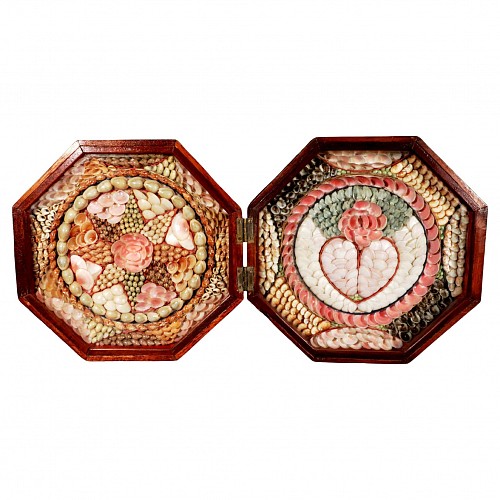 Inventory:  Sailor's Valentine, Double Sailor's Valentine of Sea Shells with Heart and Star Designs, 1885, $8,500