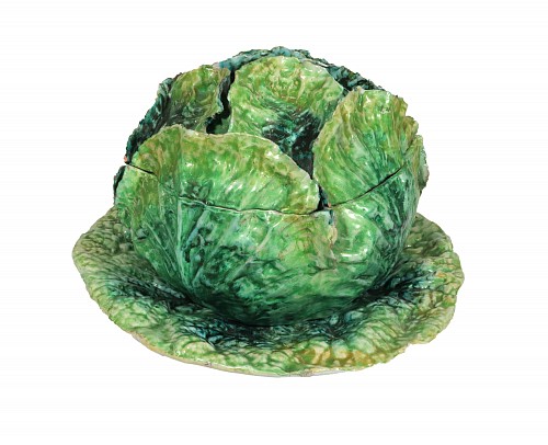 Inventory:  Mid-century Modern, Garden Whimsy: Large Italian Ceramic Cabbage Tureen & Stand, 1960s, $5,500