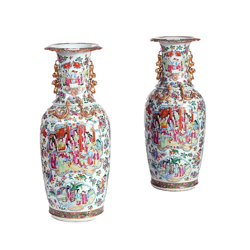 Search:  Chinese Export Porcelain, Monumental Chinese Export Porcelain Large Rose Medallion Vases, 1850-65, $12,500