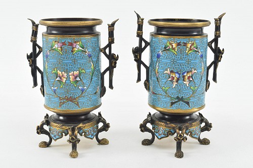 French Aesthetic Movement Bronze Champleve Footed Urns, 1885 $3,500