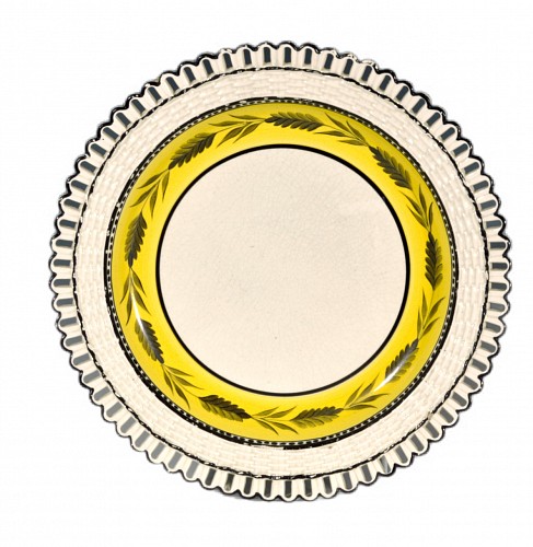 Creamware Pottery Antique English Yellow-banded Openwork Creamware Dessert Dish Probably Liverpool Herculaneum, Circa 1810-15 $250