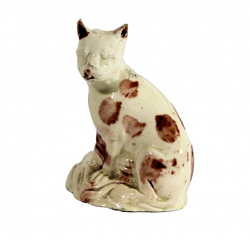 Inventory:  Creamware Pottery, Antique English Creamware Staffordshire Toy Pottery Cat, 1780, $750