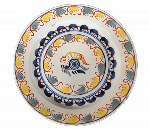 British Delftware London Delftware Dish decorated with a Cockerel, Probably London, Circa 1730 $1,500