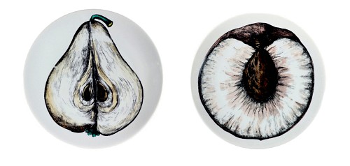 Inventory:  Piero Fornasetti, Piero Fornasetti Porcelain Sezioni Di Frutta Dessert Plates, No 4 and 12 for Tiffany, 1970s, $1,000