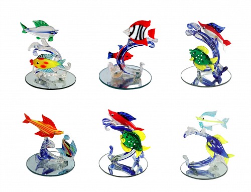 Mid-century Modern Vintage Italian Murano Glass Fish Figures-A Set of Six, 1970s $250