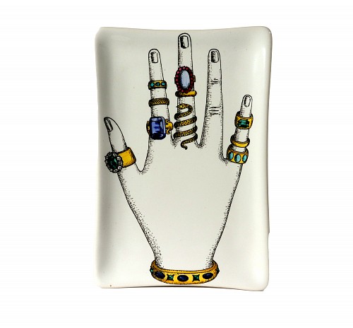 Piero Fornasetti Surrealist Sophistication: Fornasetti ""Jeweled Hand"" Trinket Tray, 20th Century $650