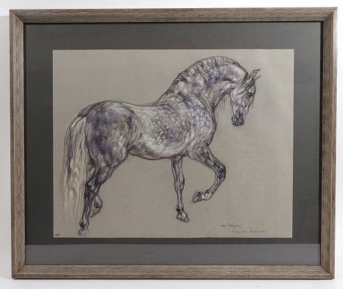 Inventory: Leslie Charlotte Benenson, Horse Pastel by Leslie Charlotte Benenson of Stallion 'Lebrijano' , An Andalusian Horse, dated 20th August 1995, Dated August 20, 1995, $1,500