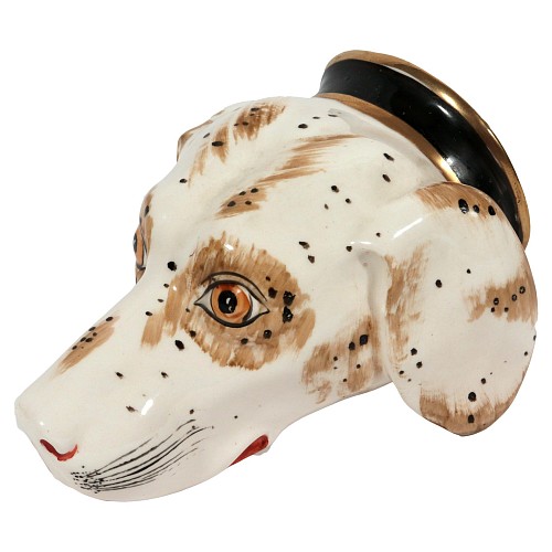 Pearlware Regency English Pearlware Hound-head Stirrup Cup, 1820 SOLD &bull;