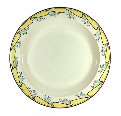 Inventory:  Creamware Pottery, Massive English Creamware Pottery Yellow & Botanical Basin, Shorthose & Heath, $2,250