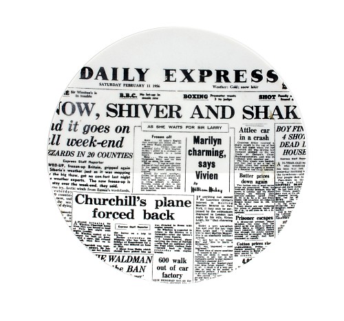 Inventory:  Piero Fornasetti, Piero Fornasetti Porcelain Newspaper Plate, Daily Express, Giornali (Newspapers), 1950s, $450