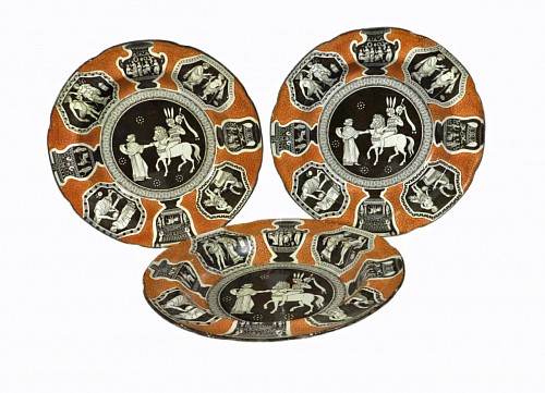 Inventory:  Herculaneum, Herculaneum Pottery Greek Pattern Neo-classical Red Soup Plates,
Refreshment for Phliasian Horseman,
, 1815, $700