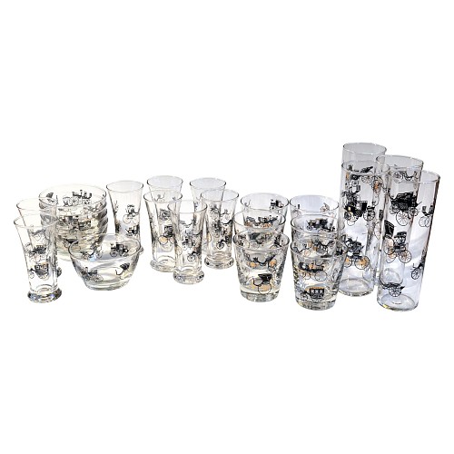 Libbey Glass Co. Vintage Libbey Bar Glasses, (23 pieces) Curio Line Designed by Freda Diamond, 1950s $650