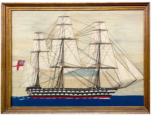 Sailor's Woolwork English Sailor's Woolwork of a Second Rate Battleship with White Ensign, 1865-75 $7,500