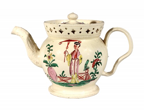 British Pottery English Creamware Chinoiserie Teapot & Cover with Openwork Gallery, 1775 $3,000