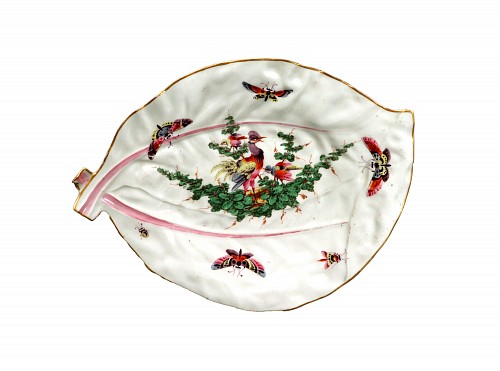 Inventory:  First Period Worcester Porcelain, First Period Worcester Porcelain Fancy Bird-decorated Leaf Dish, 1770, $2,500