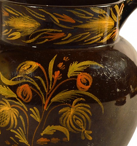 Pearlware British Pearlware Brown Dipped-ware Jug with Yellow and Orange Flower Decoration, Possibly Swansea, Circa 1820 $550