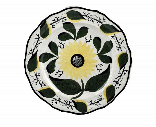 Inventory:  Pearlware, Antique English Pottery High-fired Pearlware Sunflower Plate, Circa 1840, $300