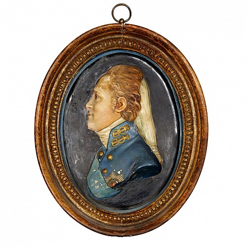 Inventory: Continental Terracotta Plaque with Portrait  of a Nobleman wearing The Order of the Garter, Late 18th Century, $1,250