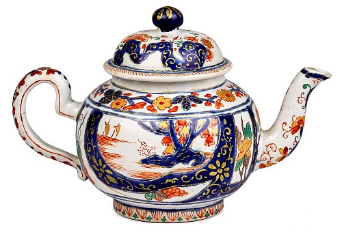Dutch Delft 18th-century Dutch Delft Dore Chinoiserie Teapot & Cover, Early 18th Century $4,500