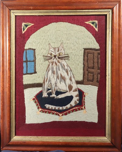 Inventory:  Folk Art, Folk Art Woolwork of a Ship's Cat, 1860s, SOLD &bull;