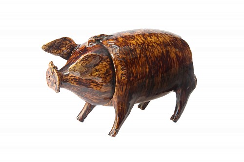 Inventory:  Rye Pottery, Naive Sussex Pottery Jug in the form of a Pig from the Belle-Vue Pottery, Circa 1870, $5,500