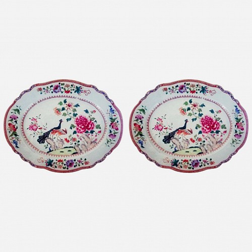 Inventory:  Chinese Export Porcelain, Chinese Export Porcelain Double Peacock Dishes, Circa 1765, SOLD &bull;