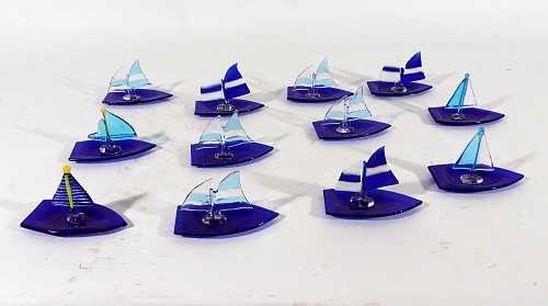 Mid-century Modern Vintage Murano Glass Models of Sailing Ships- A Set of Twelve, 1970s $750