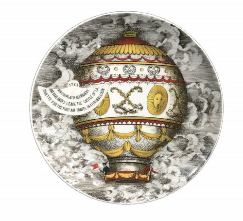 Piero Fornasetti Piero Fornasetti Porcelain Hot Air Balloon Plate, Mongolfiere Pattern, Rosenthal Motiv 2, 1980 SOLD &bull;
