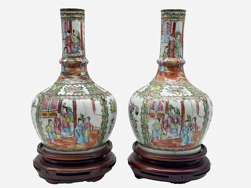 Chinese Export Porcelain Chinese Export Bottle-form Rose Medallion Vases, 1860