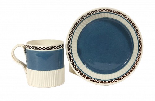 Inventory:  Pearlware, Pearlware Light Blue Slip Covered Coffee Cup and Saucer, Staffordshire or Yorkshire, circa 1790, 1790, $427.78