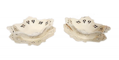 Creamware Pottery British Undecorated Cremeware Rococo Baskets and Stands, 1765-75