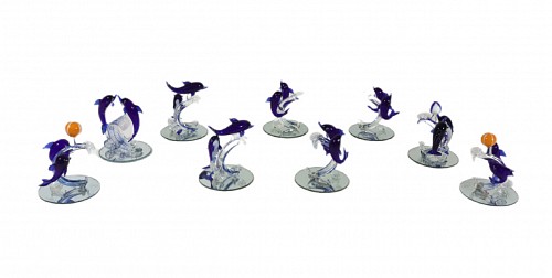 Mid-century Modern Vintage Italian Murano Glass Dolphin Table-top Figures-A Set of Nine, 1970s $250