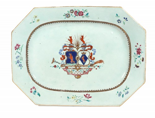 Chinese Export Porcelain Chinese Export Porcelain Armorial Dish with Dutch Marriage Coat of Arms, 1765 $3,500