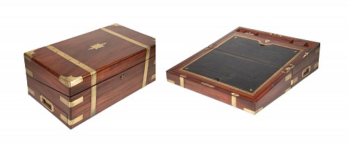 Inventory: Brass-Bound Rosewood Campaign Writing Slope or Ship Captain&acirc;s Lap Desk, 1860, $4,500