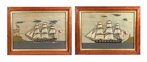 Sailor's Woolwork Nautical Folk Art: British Sailor's Woolwork of Royal Navy Ships, 1870 $15,000