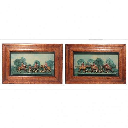 Inventory:  Portrait Miniature, Pair of Large Hunting-subject Wax Pictures By Samuel Percy, Circa 1800, $9,500