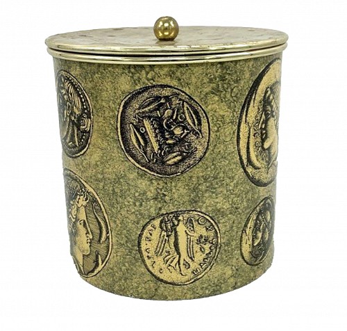 Piero Fornasetti Mid-century Modern Piero Fornasetti Ice Bucket & Cover with Coin Design, 1950s-60s $1,850