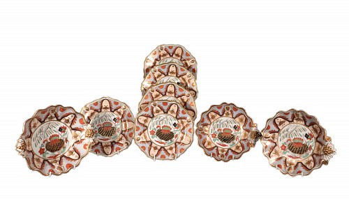 Inventory:  British Porcelain, English Porcelain Part Dessert Japan Pattern Service, Hammersley Factory, Circa 1900, $1,950