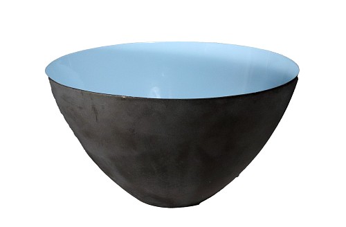 Mid-century Modern Danish Modern Krenit Bowl in Black Steel and Robins-egg Blue Enamel interior by Herbert Krenchel for Torben &Atilde;rskov & Co., 1950s-early 60s SOLD &bull;