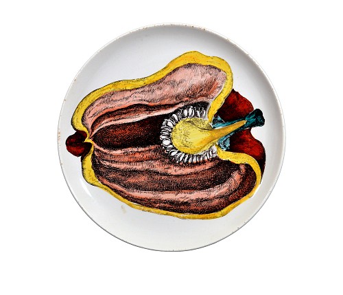 Piero Fornasetti Piero Fornasetti Pottery Plate, Sezioni Di Frutta, #6, Depicting a Pepper, 1960s $750