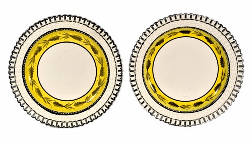 Inventory:  Creamware Pottery, English Yellow-banded Openwork Creamware Dessert Dishes , Probably Liverpool Herculaneum, Circa 1810-15, $500