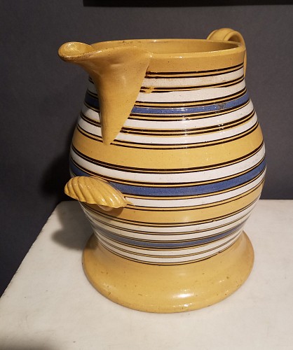 Inventory:  Mocha, Mocha Large Multi-Slip-banded Yellow Ware Jug, Circa 1840, $3,750
